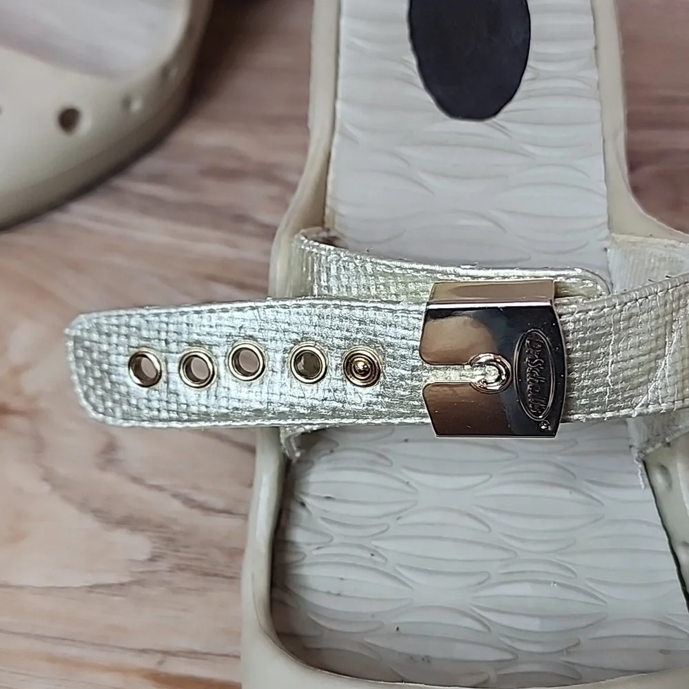 Dr Scholls Original Asana Buckle Open Toe Slide On Grey Heels Feel Good Shoes - Picture 6 of 13